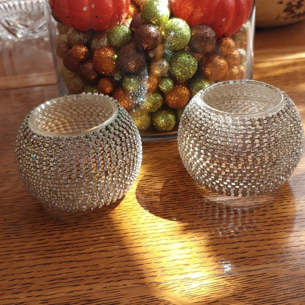 Silver Rhinestone Candle Holders